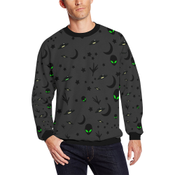 Alien Flying Saucers Stars Pattern on Charcoal All Over Print Crewneck Sweatshirt for Men (Model H18)