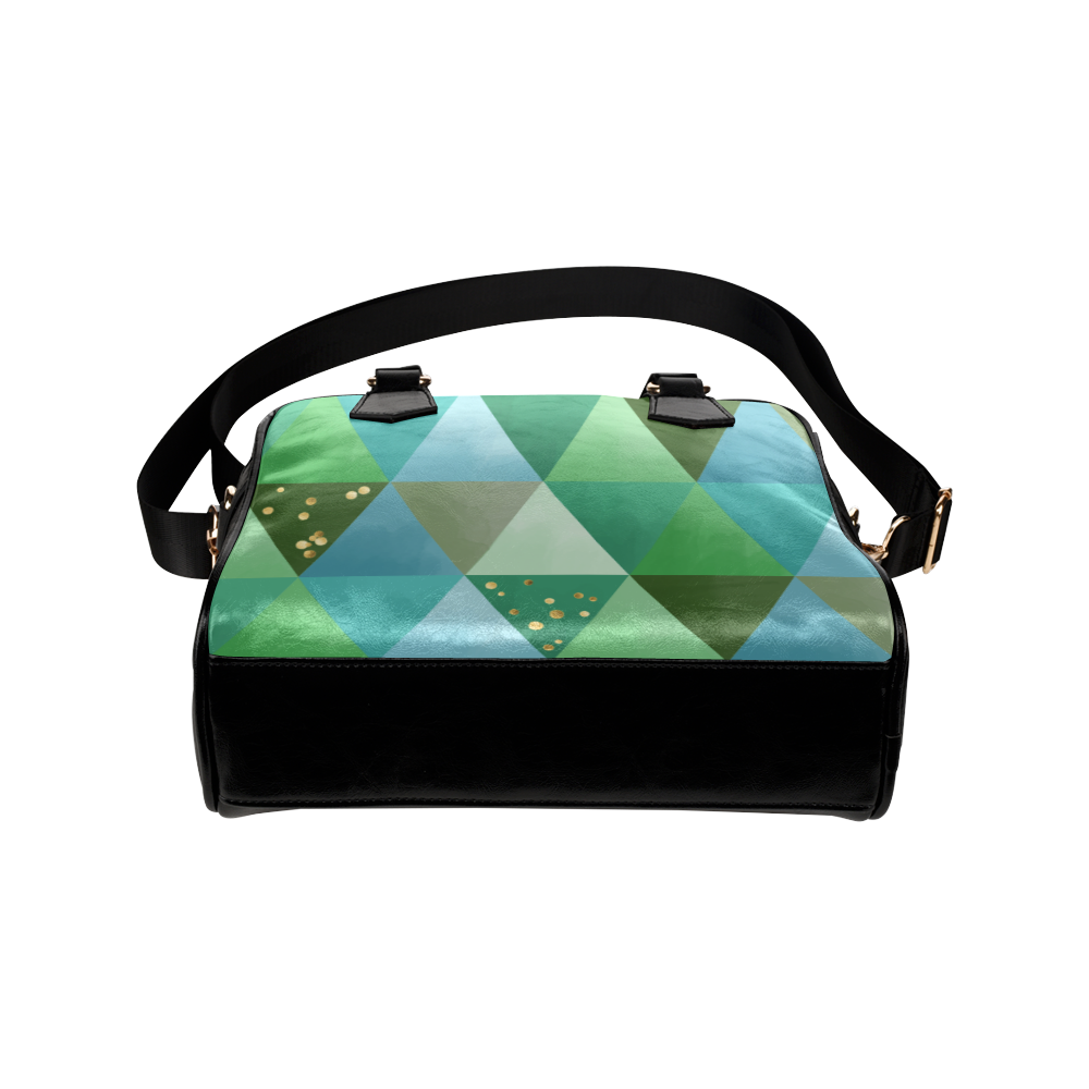 Triangle Pattern - Green Teal Khaki Moss Shoulder Handbag (Model 1634)