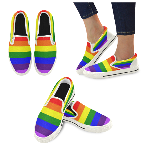 Rainbow Flag (Gay Pride - LGBTQIA+) Women's Unusual Slip-on Canvas Shoes (Model 019)