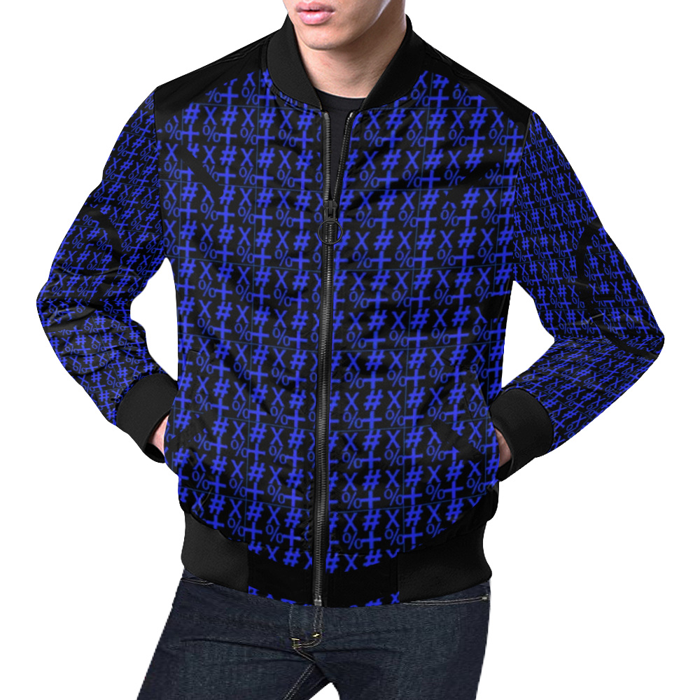 NUMBERS Collection Symbols Circle + x Black/Royal Blue All Over Print Bomber Jacket for Men (Model H19)