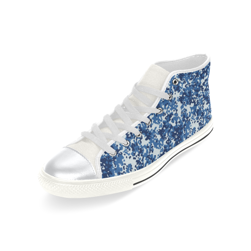Digital Blue Camouflage High Top Canvas Shoes for Kid (Model 017)