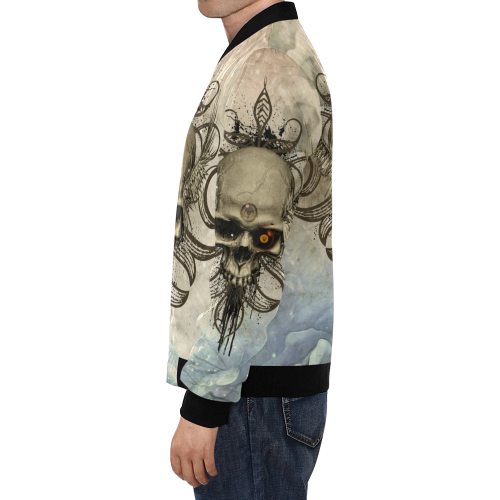 Creepy skull, vintage background All Over Print Bomber Jacket for Men (Model H19)