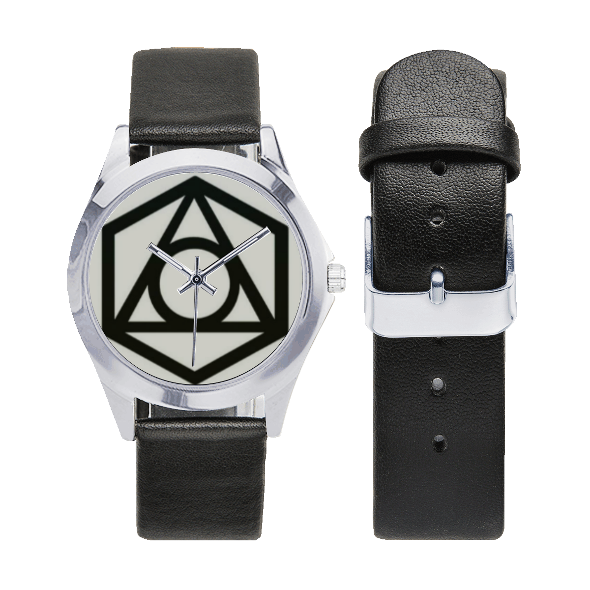 symbol watch Unisex Silver-Tone Round Leather Watch (Model 216)