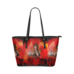 Fairy with clef Leather Tote Bag/Small (Model 1640)