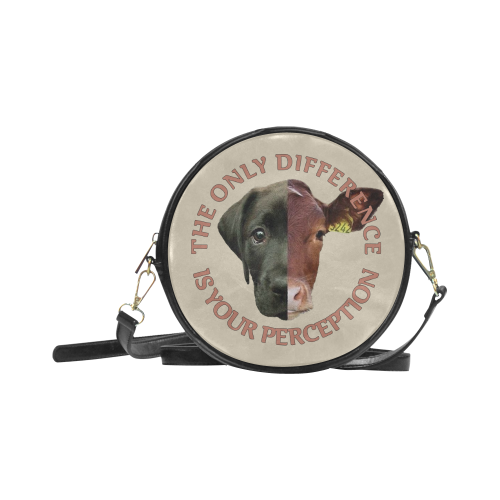 Vegan Cow and Dog Design with Slogan Round Sling Bag (Model 1647)