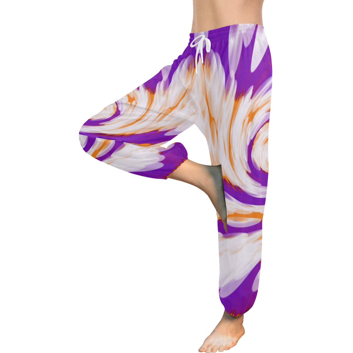 Purple Orange Tie Dye Swirl Abstract Women's All Over Print Harem Pants (Model L18)