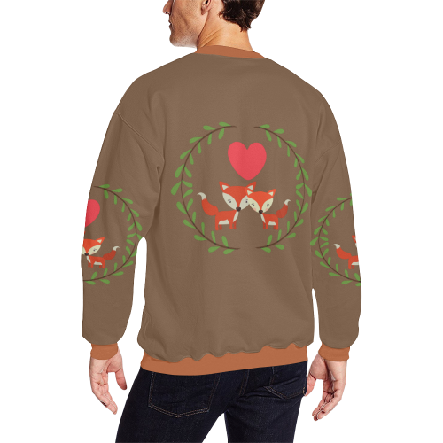 Foxes in love brown Men's Oversized Fleece Crew Sweatshirt/Large Size(Model H18)