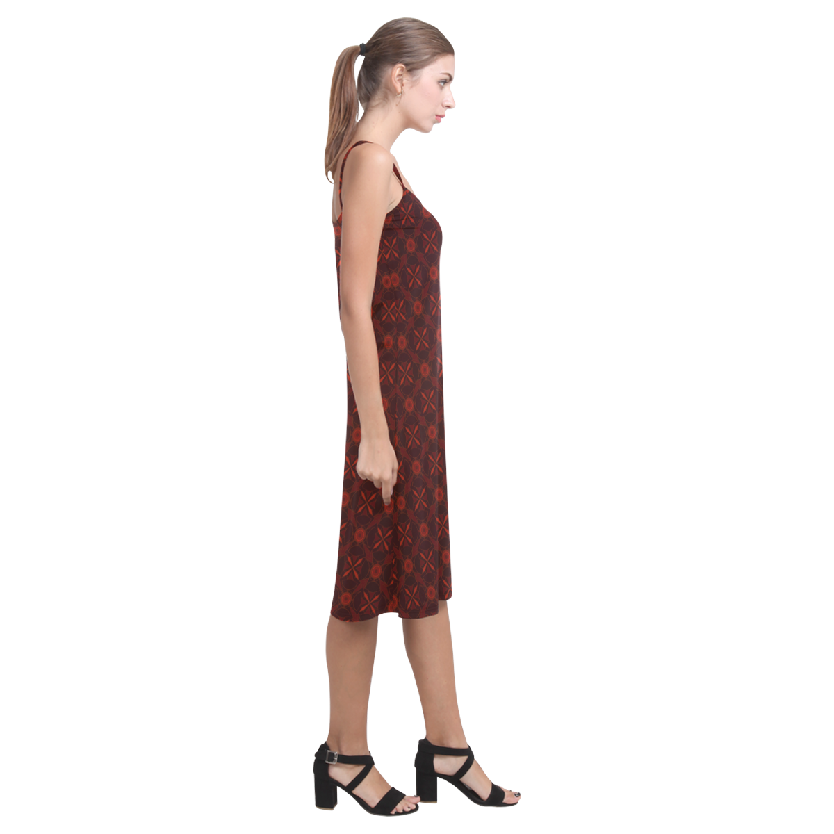 Brown Geometric Pattern Alcestis Slip Dress (Model D05)