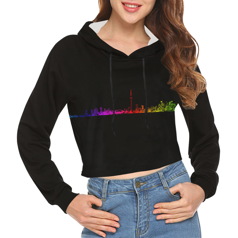 Toronto Rainbow All Over Print Crop Hoodie for Women (Model H22)