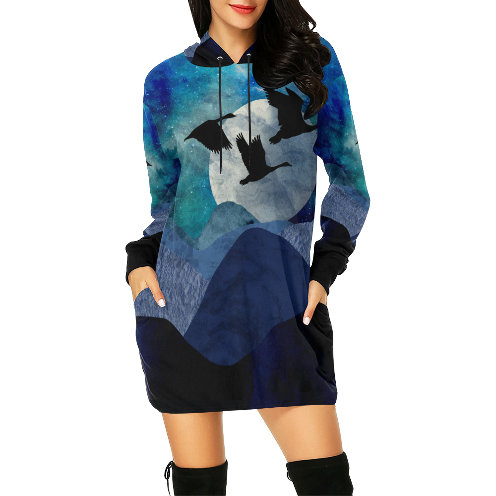 Night In The Mountains All Over Print Hoodie Mini Dress (Model H27)