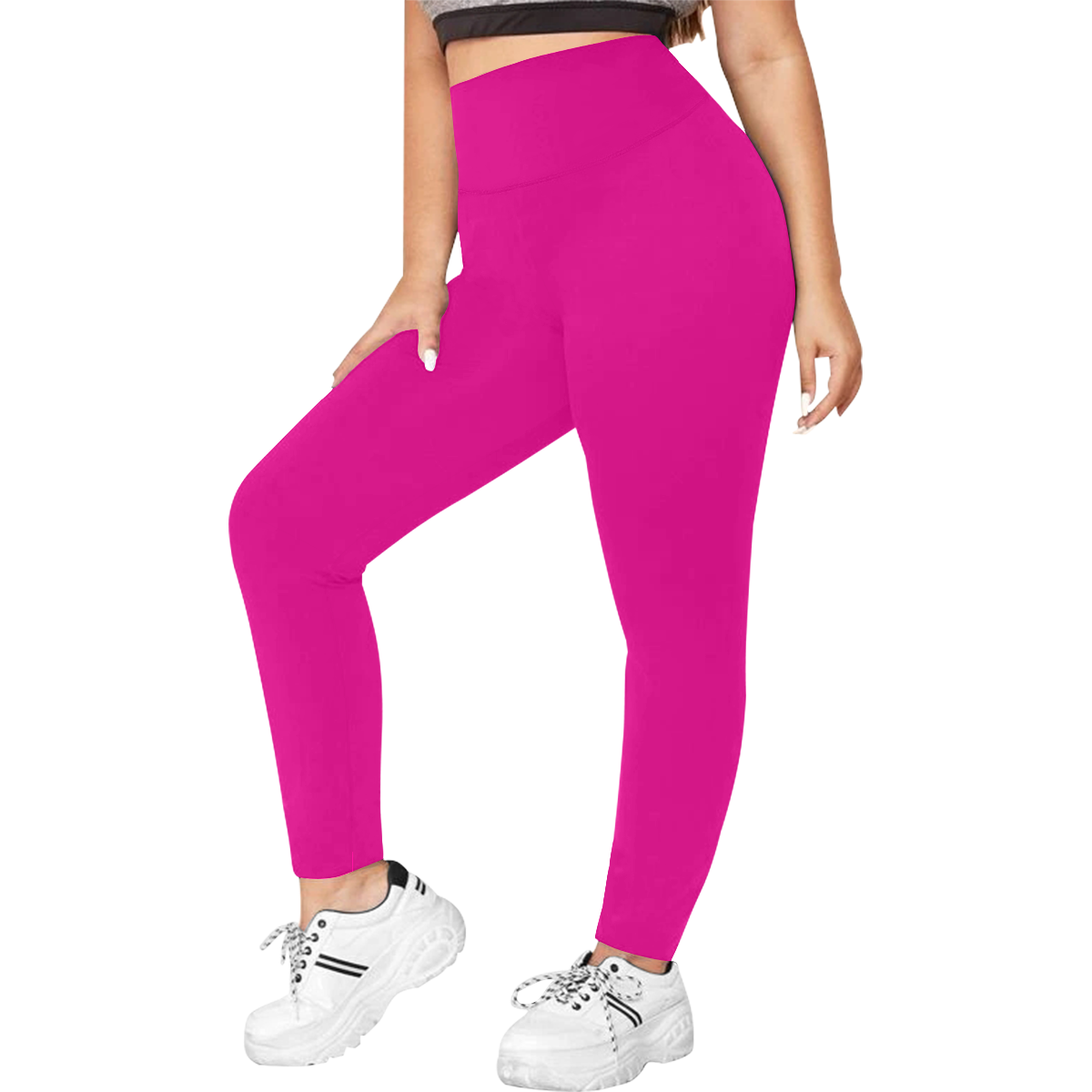 Pink Women's Plus Size High Waist Leggings (Model L44)
