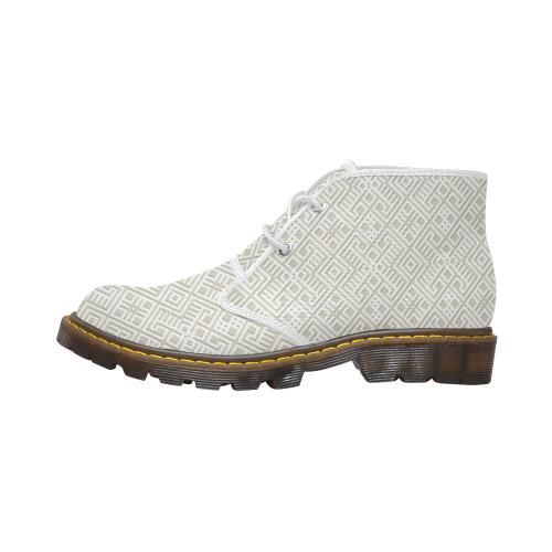 White 3D Geometric Pattern Men's Canvas Chukka Boots (Model 2402-1)