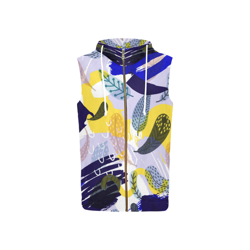 feathers All Over Print Sleeveless Zip Up Hoodie for Women (Model H16)