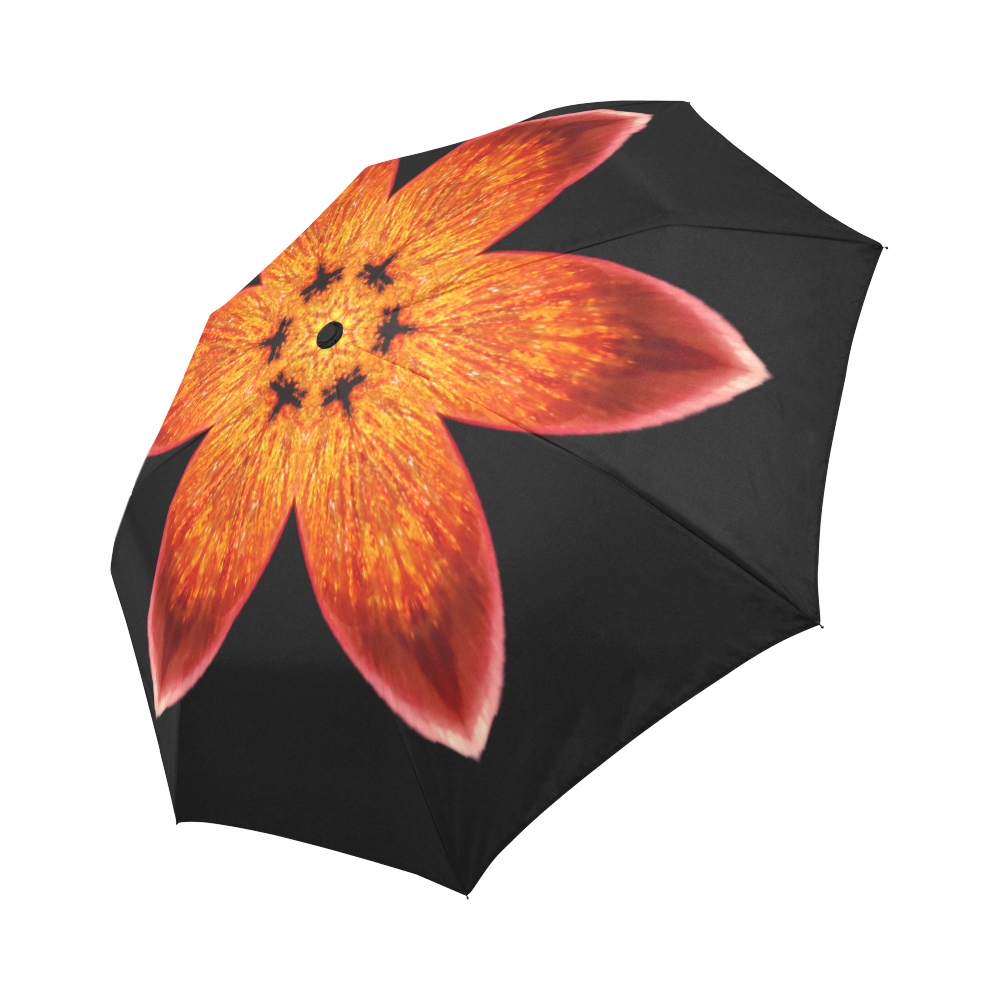 Painted Orange Cabochon Flower Auto-Foldable Umbrella (Model U04)
