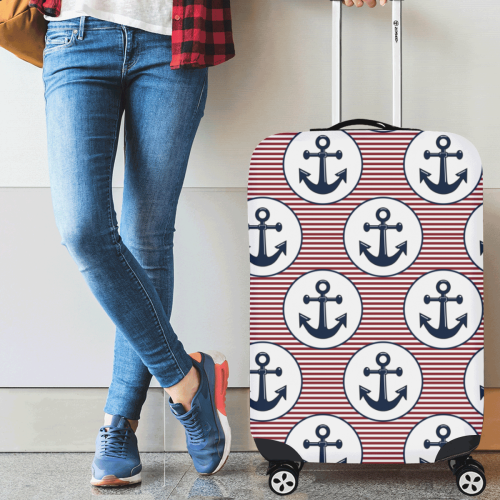 navy and red anchor nautical design Luggage Cover/Medium 22"-25"