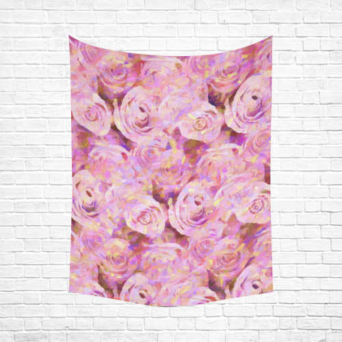 Pink roses Cotton Linen Wall Tapestry 60"x 80"