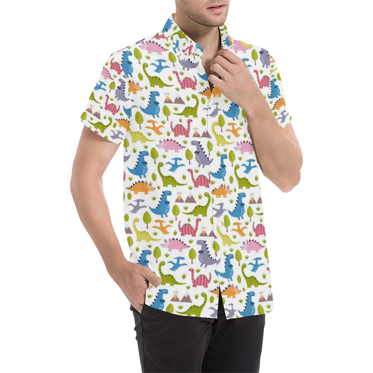 Dinosaur Pattern Men's All Over Print Short Sleeve Shirt (Model T53)
