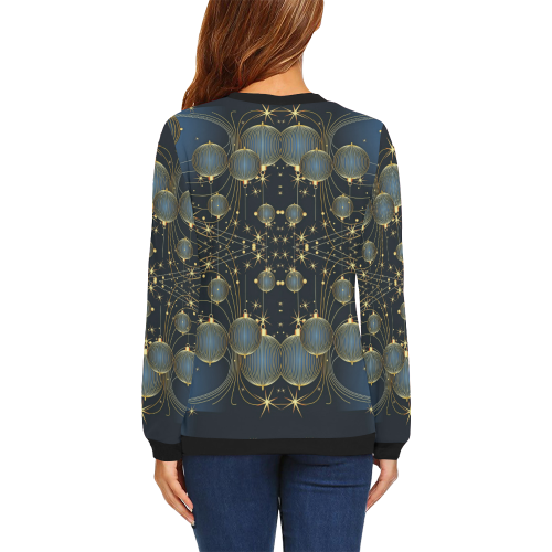 Golden Christmas Ornaments on Blue All Over Print Crewneck Sweatshirt for Women (Model H18)
