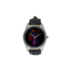Funny Funky Sugar Skull Men's Casual Leather Strap Watch(Model 211)