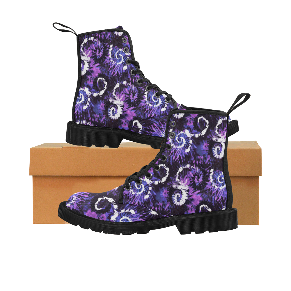 Purple Mess Tie Dye Martin Boots for Women (Black) (Model 1203H)