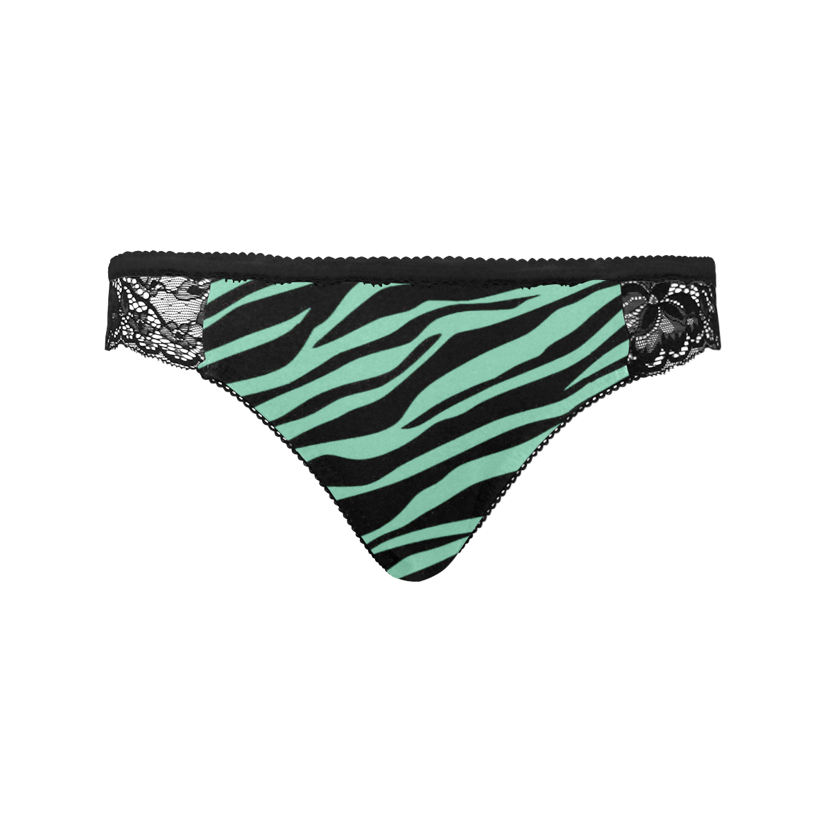 Mint Green Zebra Stripes Black Women's Lace Panty (Model L41)