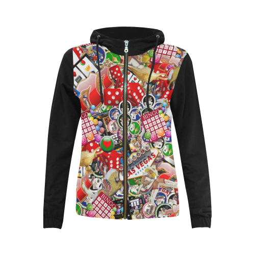 Gamblers Delight - Las Vegas Icons Vest Style All Over Print Full Zip Hoodie for Women (Model H14)