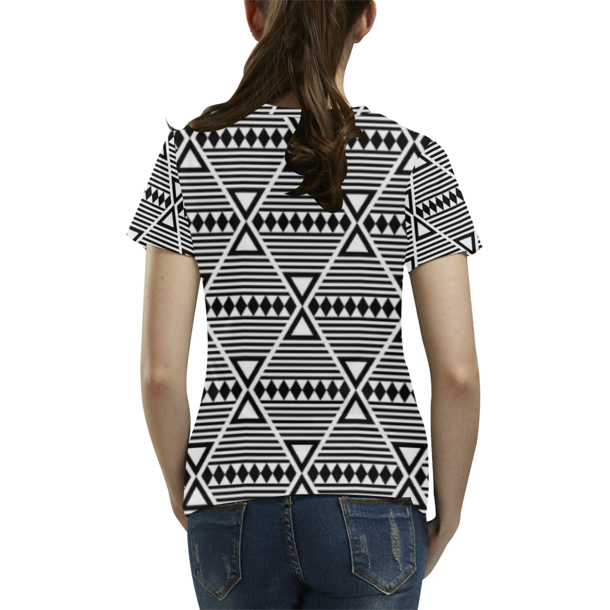 Black Aztec Tribal All Over Print T-Shirt for Women (USA Size) (Model T40)