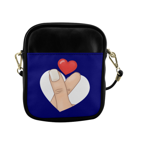 Hand and Finger Heart / Blue Sling Bag (Model 1627)
