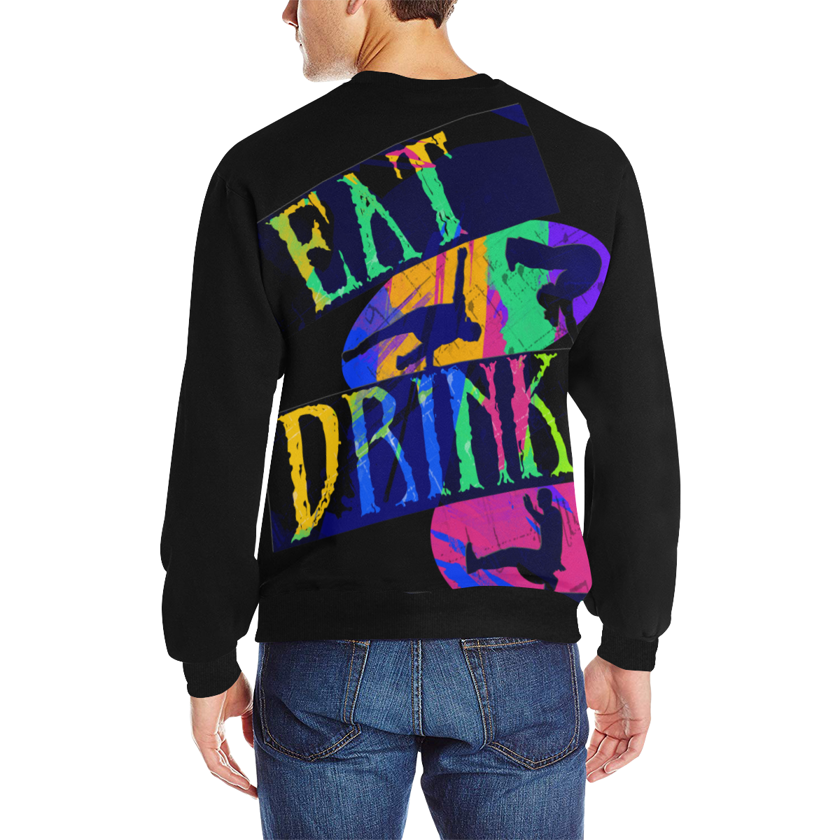 Break Dancing Colorful / Black Men's Rib Cuff Crew Neck Sweatshirt (Model H34)
