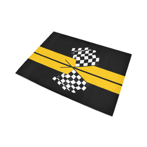 Checkered Flags, Race Car Stripe Black and Yellow Area Rug7'x5'