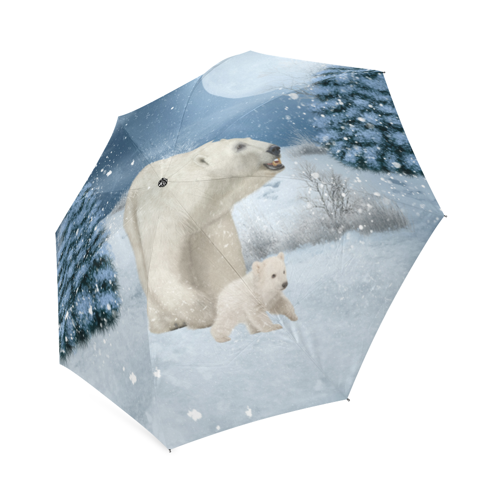 Polar bear mum with polar bear cub Foldable Umbrella (Model U01)