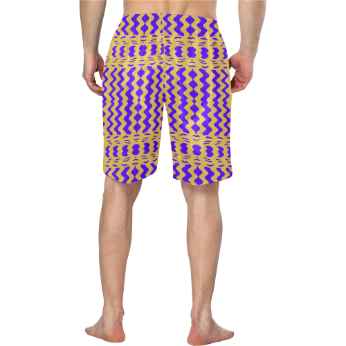 Purple Yellow Modern  Waves Lines Men's Swim Trunk/Large Size (Model L21)
