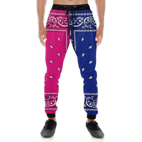 KERCHIEF PATTERN BLUE AND PINK Men's All Over Print Sweatpants/Large Size (Model L11)