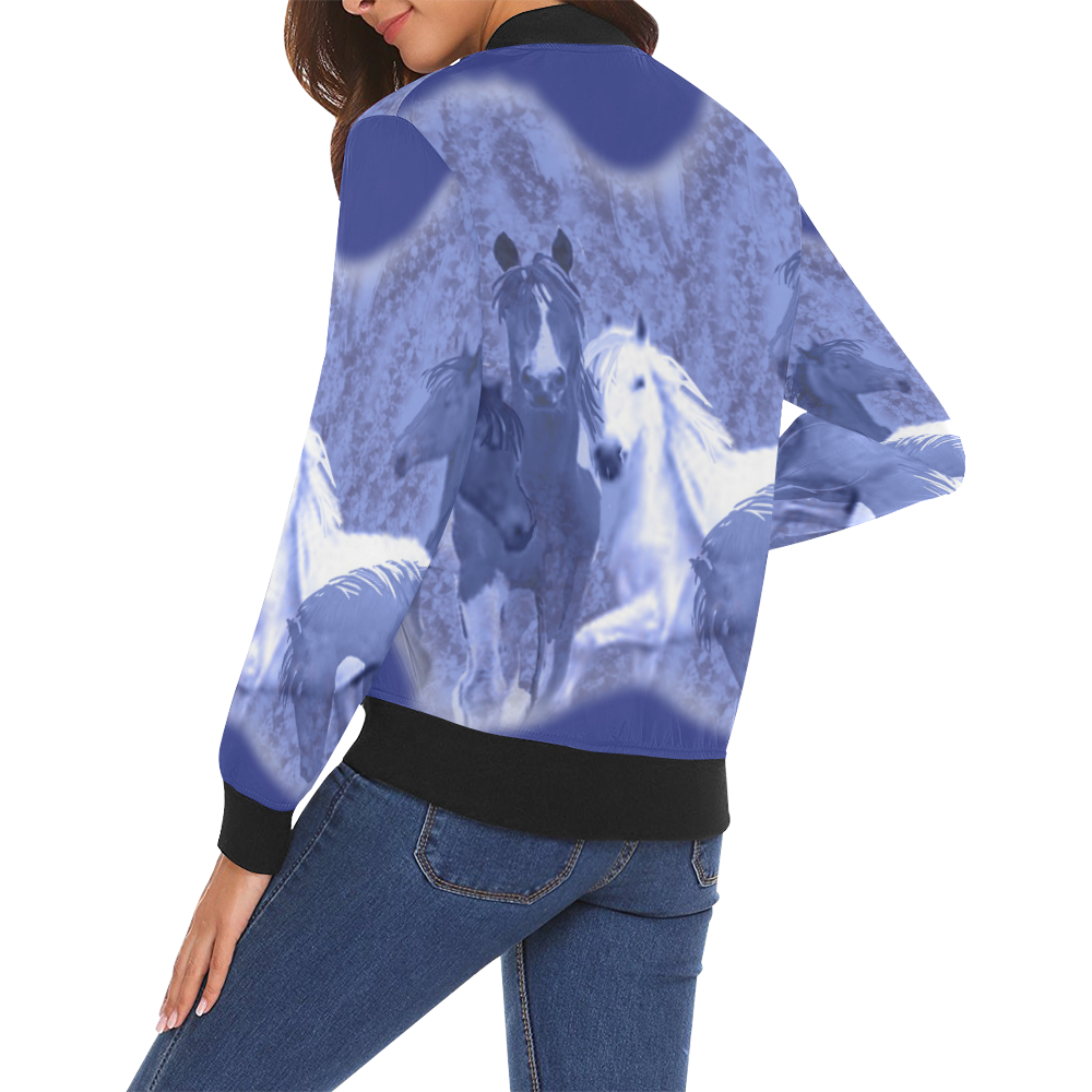 blue horses jacket All Over Print Bomber Jacket for Women (Model H19)
