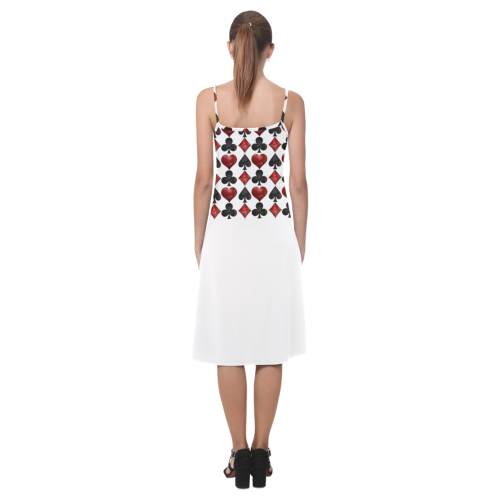 Las Vegas Black and Red Poker Casino Card Shapes White Alcestis Slip Dress (Model D05)