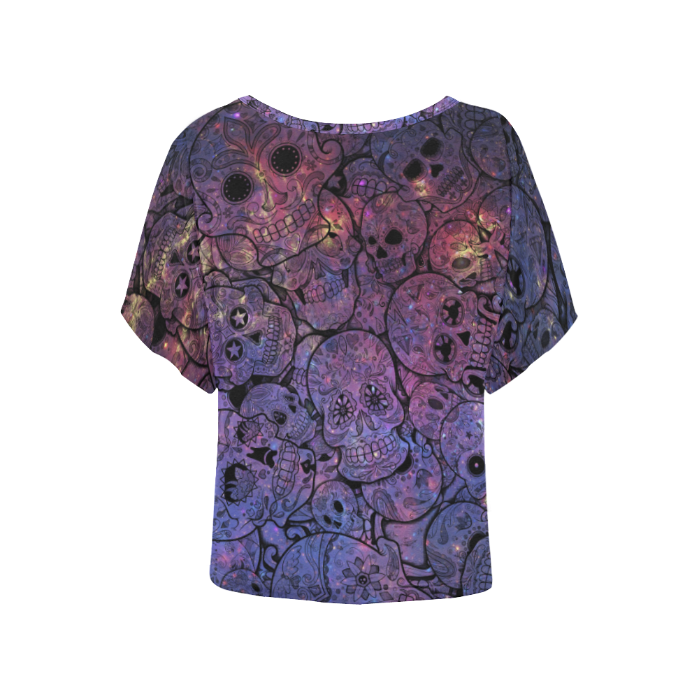 Cosmic Sugar Skulls Women's Batwing-Sleeved Blouse T shirt (Model T44)