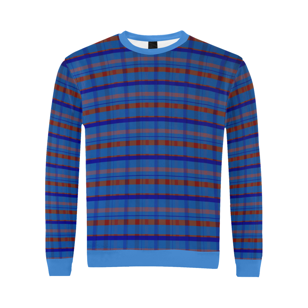 Royal Blue plaid style All Over Print Crewneck Sweatshirt for Men (Model H18)