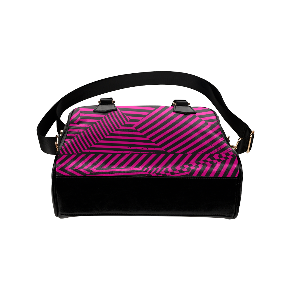 Hot Pink Black Stripes and Checkerboard Shoulder Handbag (Model 1634)