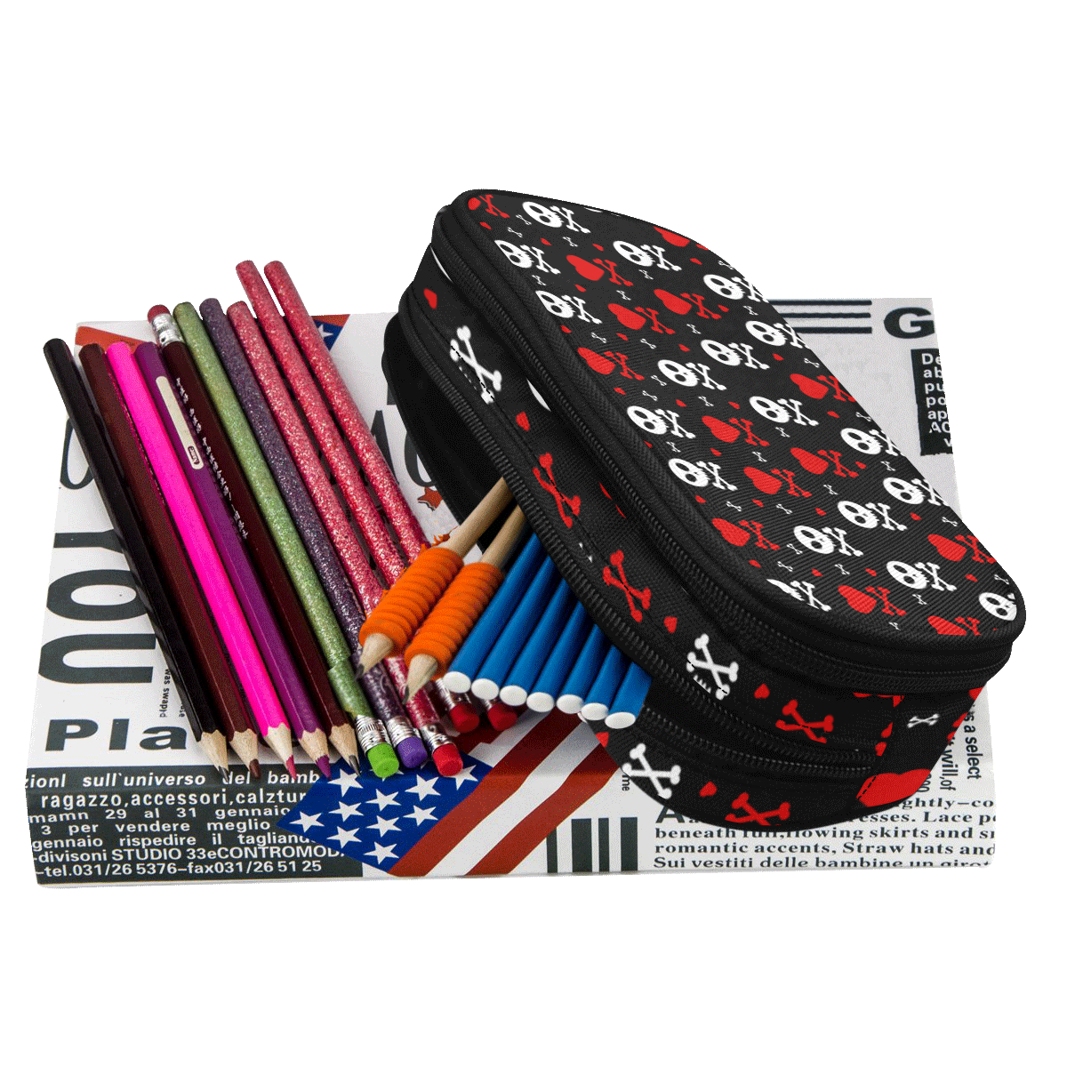 Skull and Crossbones Pencil Pouch/Large (Model 1680)