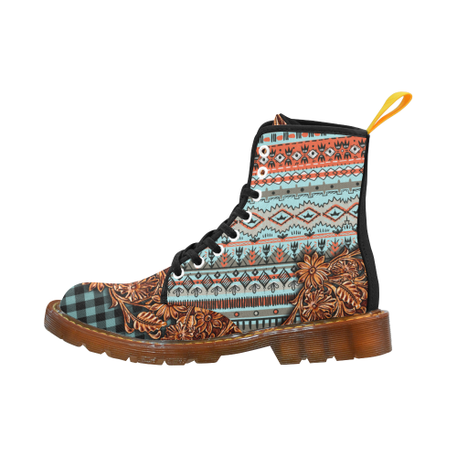 Bohemian Tribal And Plaid Teal Martin Boots For Women Model 1203H