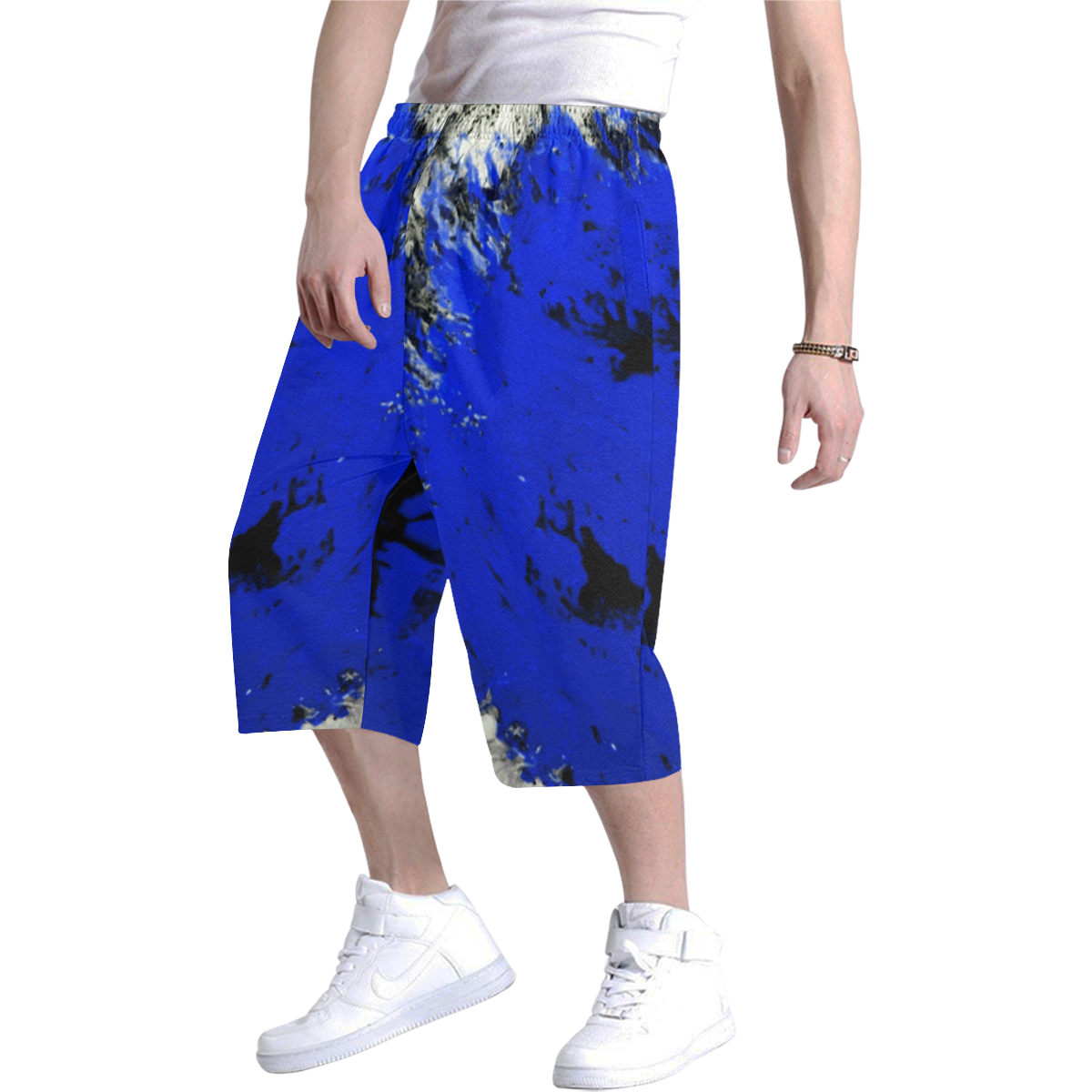 Luminous Gore (blue) - silver blue black paint splash diy customize Men's All Over Print Baggy Shorts (Model L37)
