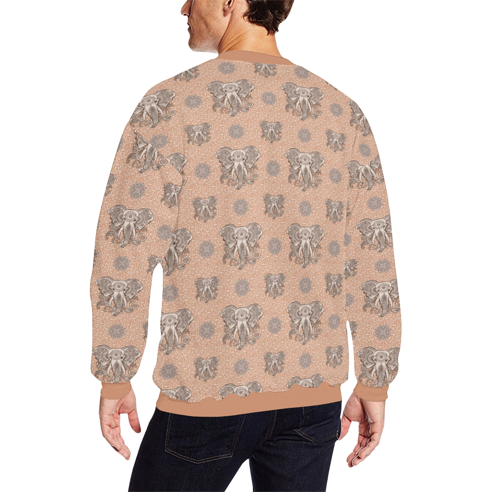 Ethnic Elephant Mandala Pattern Men's Oversized Fleece Crew Sweatshirt/Large Size(Model H18)