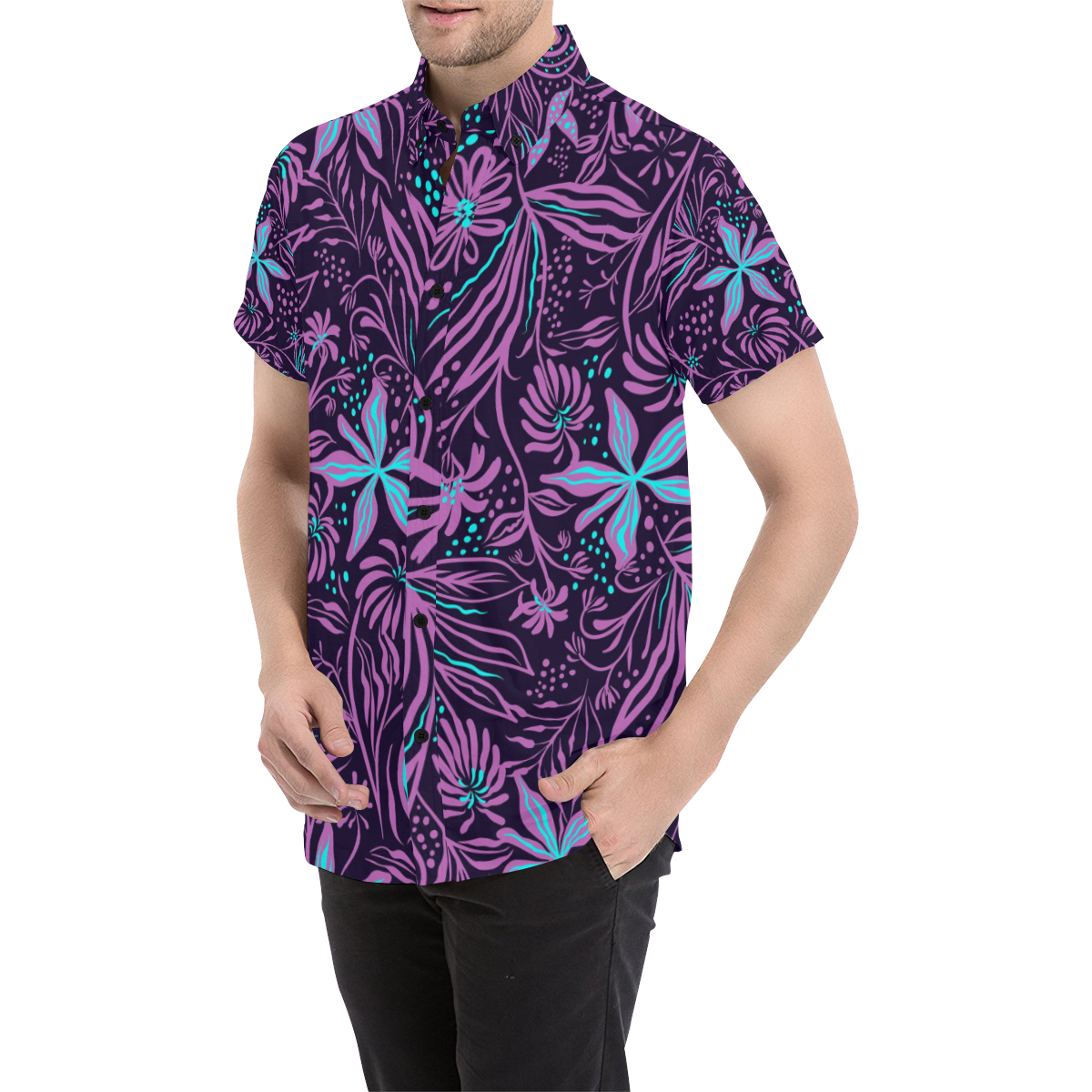 Purple Flower Dream Men's All Over Print Short Sleeve Shirt/Large Size (Model T53)
