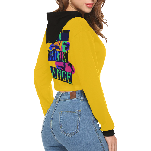 Break Dancing Colorful / Yellow / Black All Over Print Crop Hoodie for Women (Model H22)