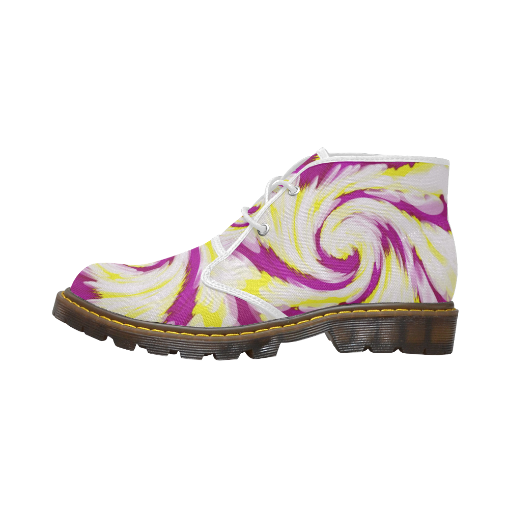 Pink Yellow Tie Dye Swirl Abstract Women's Canvas Chukka Boots/Large Size (Model 2402-1)