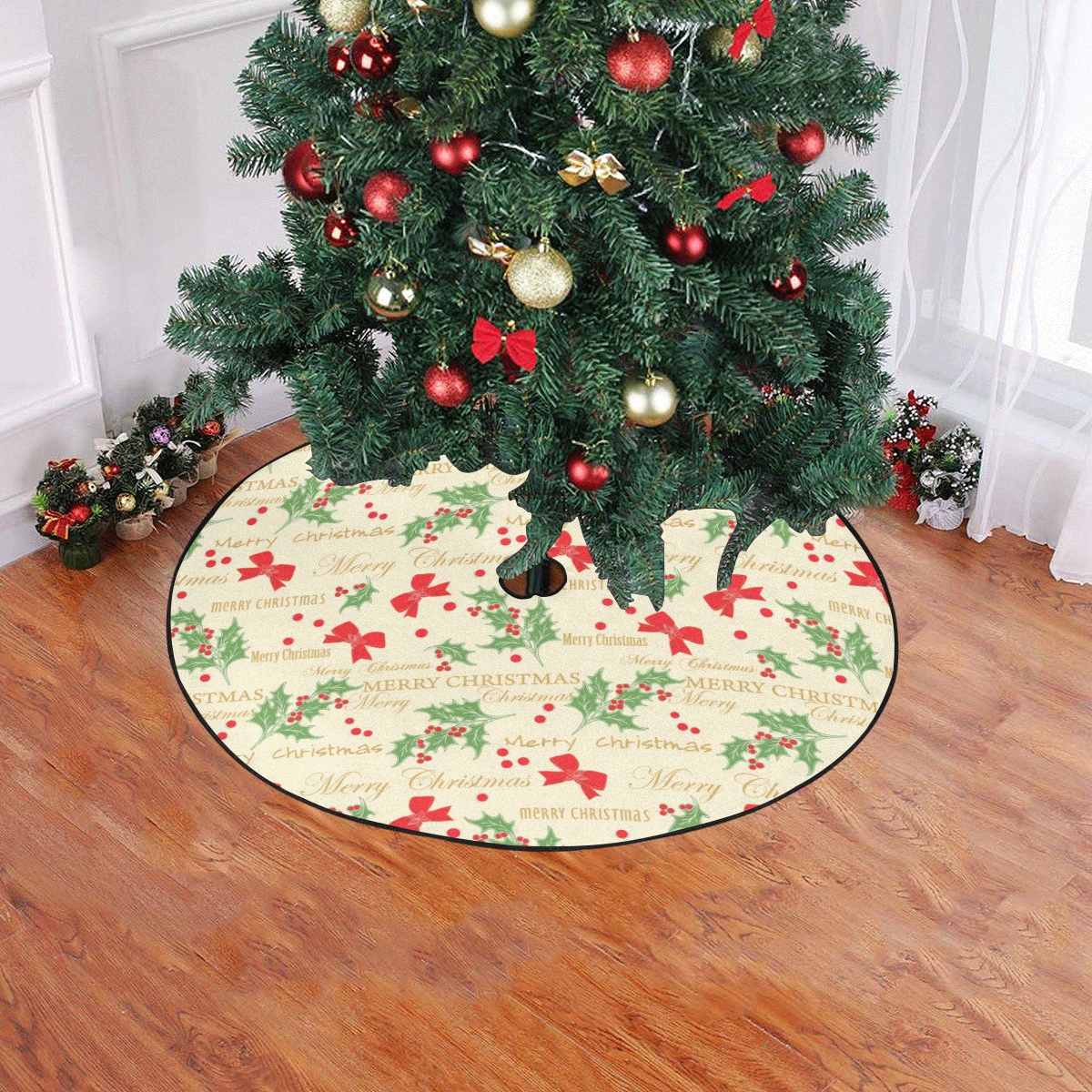 Bows Mistletoe Christmas Christmas Tree Skirt 47" x 47"