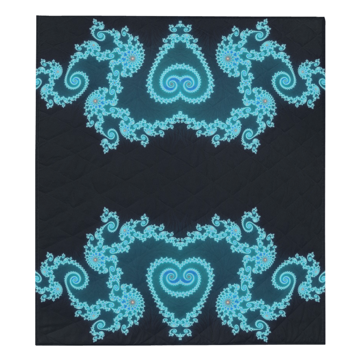 Sky Blue and Black Hearts Lace Fractal Abstract Quilt 70"x80"