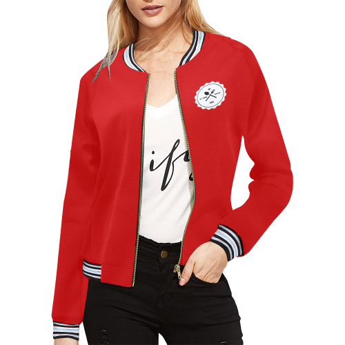 RED All Over Print Bomber Jacket for Women (Model H21)