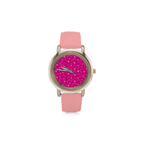 Candy CANE PINK Women's Rose Gold Leather Strap Watch(Model 201)