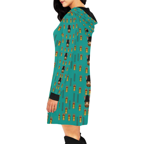 Happy rabbits in the green free grass All Over Print Hoodie Mini Dress (Model H27)